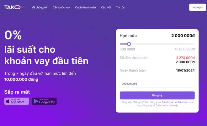 Hướng dẫn vay tiền online Takomo giải ngân trong ngày